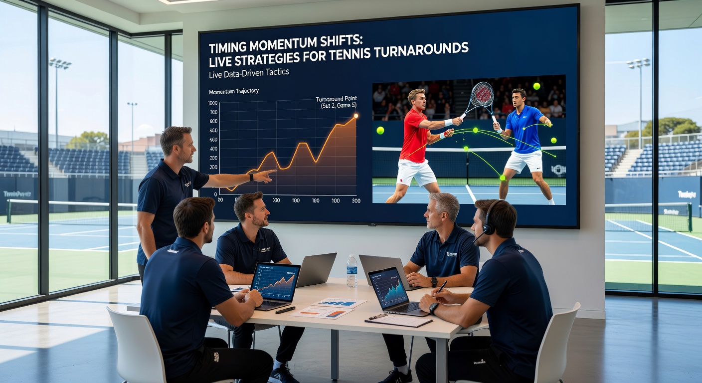 Zwei Tennisprofis in einem intensiven Rallye-Moment, das einen bevorstehenden Momentum-Shift andeutet