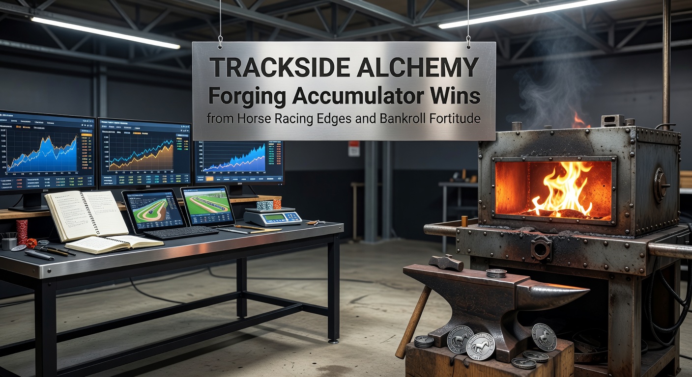 Nahaufnahme eines Wettzettels mit markierten Akkumulator-Wetten neben einer Bankroll-Tabelle, die Strategien für langfristige Stabilität visualisiert